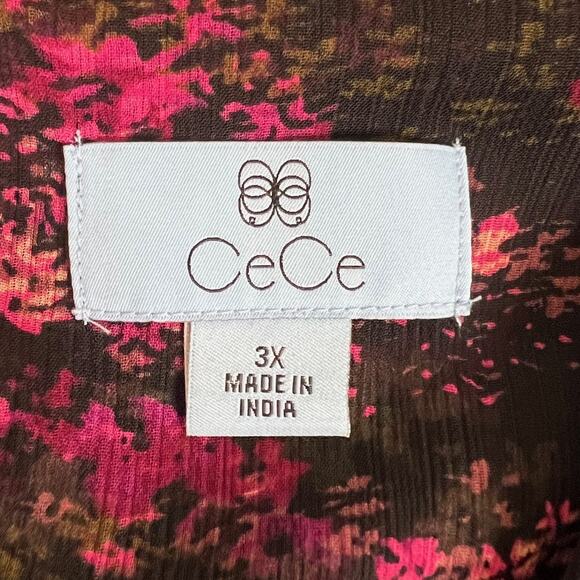 CeCe Womens Blouse Size 3X Black Pink Dark Floral Print Chiffon Long Sleeve - Picture 5 of 7